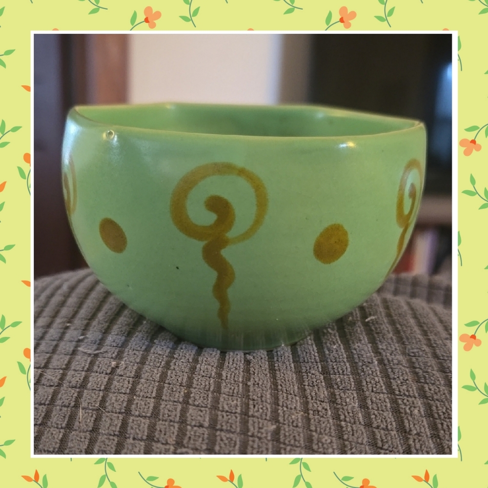 Vintage Green and Gold Ceramic Small Bowl